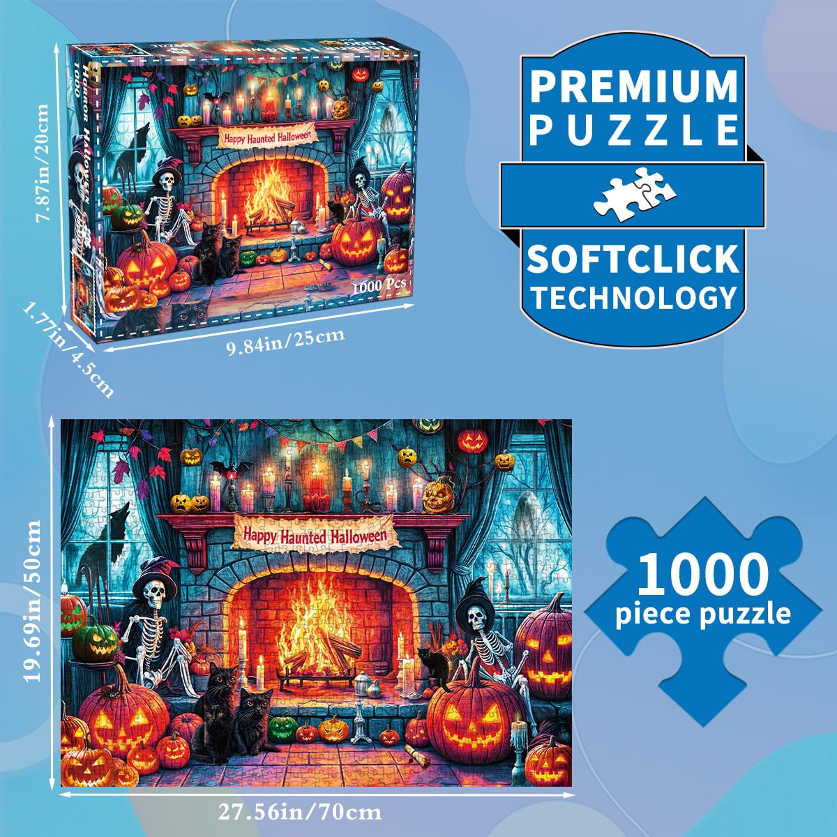 Halloween-Nacht-Puzzle mit 1000 Teilen, Retro-Horror-Kunst, 1000 Teile Puzzle für Kinder und Erwachsene, 1000-teiliges Spukhaus-Puzzle (70,1 x 50 cm)