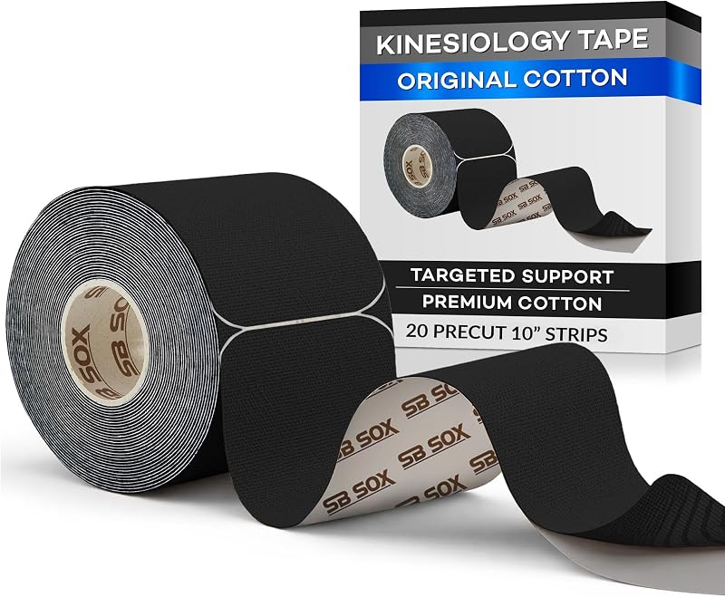 SB SOX Original Cotton Kinesiology Tape Roll (16ft) | Best Latex Free Athletic Tape for Muscles/Joints – Waterproof, Stretchy, and Gentle on Skin