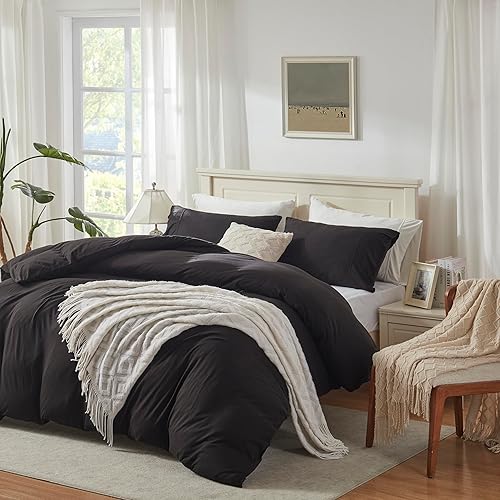 Miniatura 2 de H HOUSEHOLD Juego de funda de edredón de algodón de punto de jersey, funda de edredón de punto suave, tamaño King, juego de ropa de cama de 3