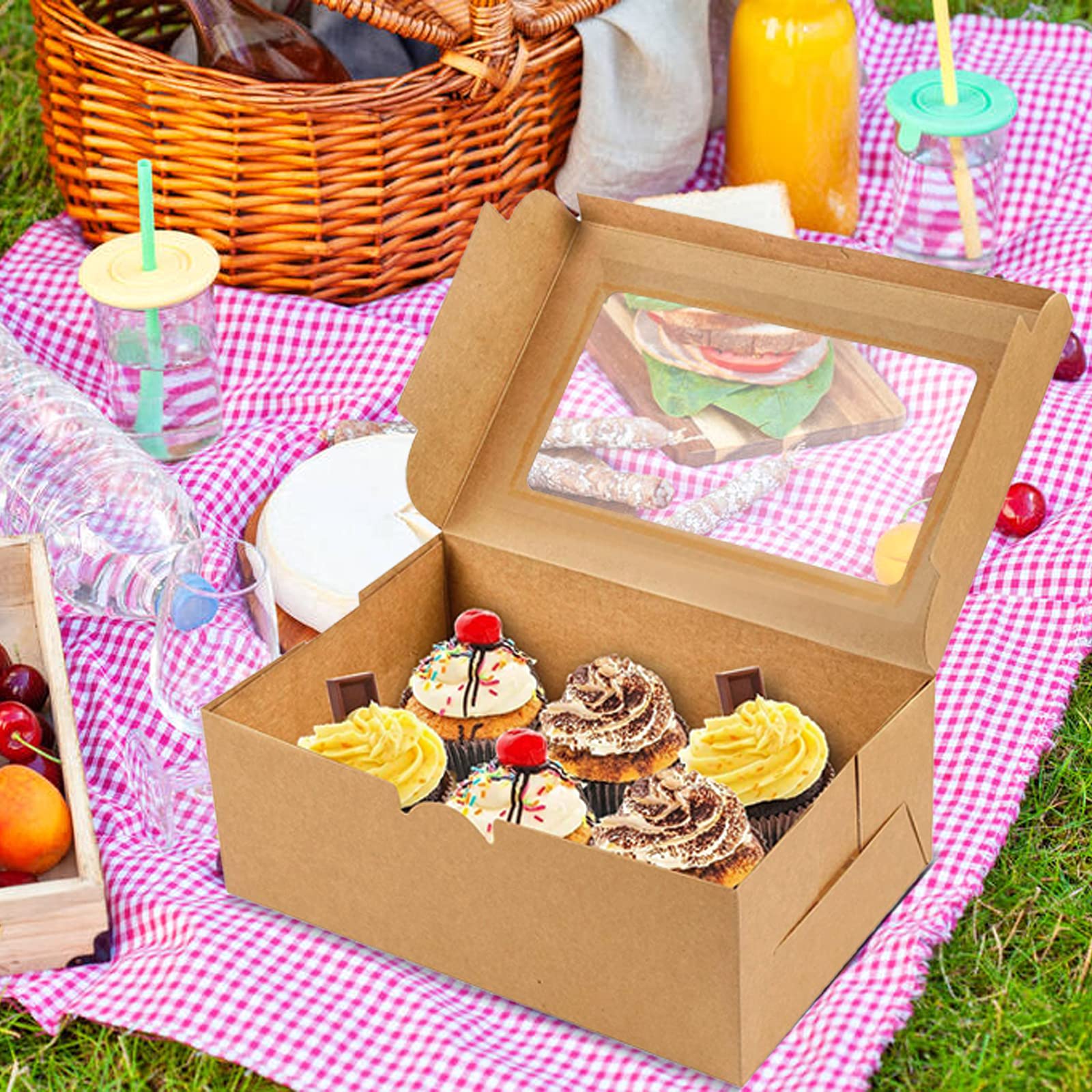 Bakery Cupcake Boxes - Kraft Paper with Window -8 Bakery Cupcake Boxes - Kraft Paper with Window -8