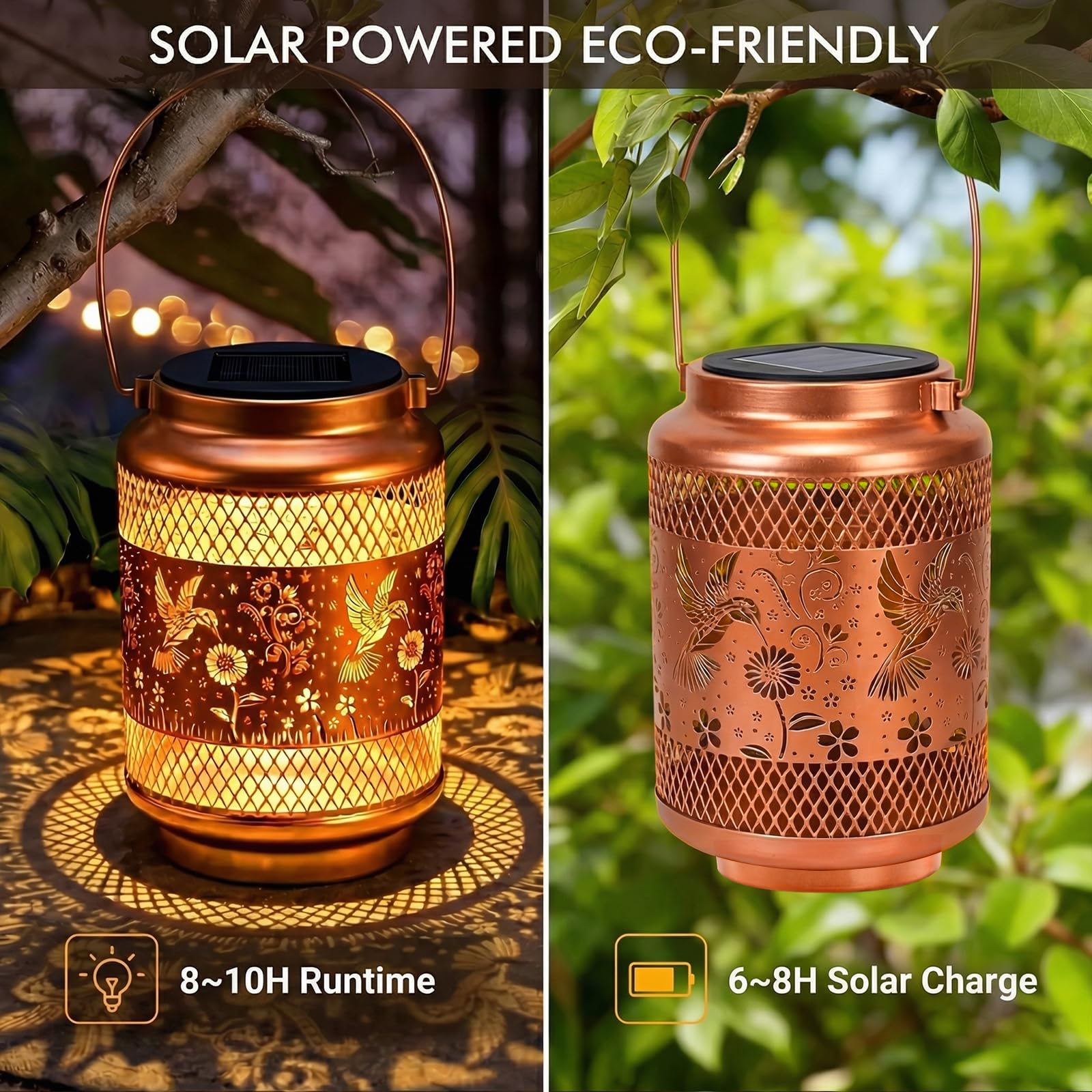 Solar Lanterns Outdoor Garden Decor- Solar Lights Waterproof Hummingbird Decorative Hanging Metal Lights Gardening Gift for Outside Yard, Patio, Backyard, Farm, Gifts for Women Mom