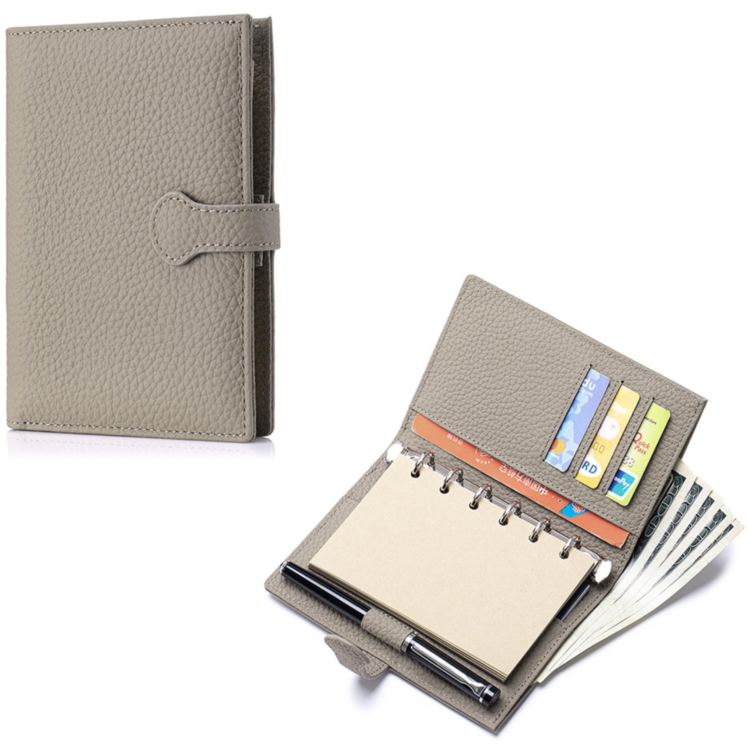 Leder-Tagebuchhülle für A7-Planer, kleines Notizbuch-Cover mit Gesäßtasche, Stiftschlaufe, Kartenfächern und 6-Ring-Nachfüllpapier (12 x 8,2 cm), Reisepasshülle für Reisen