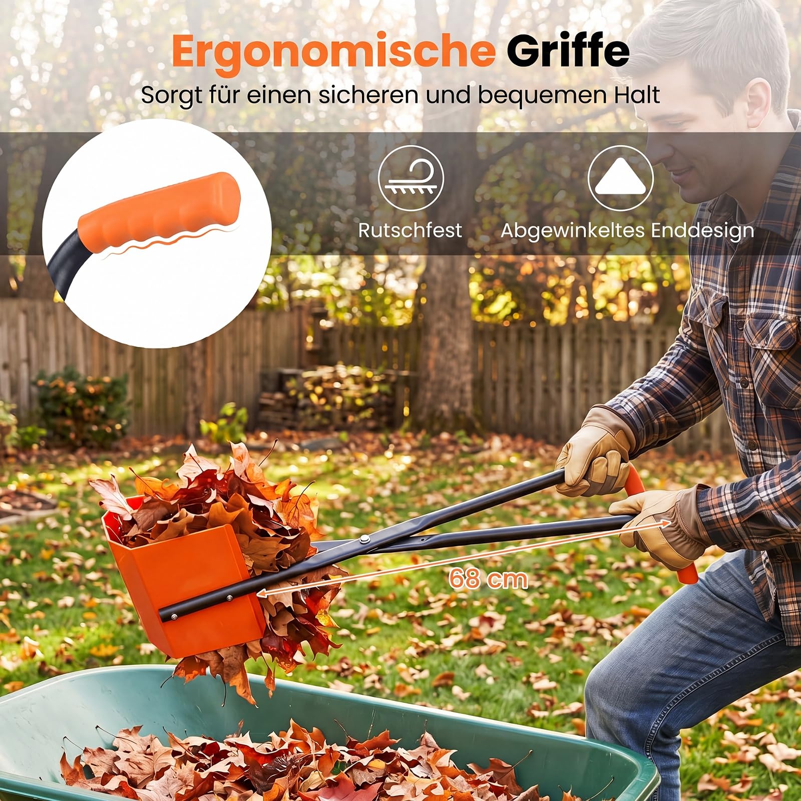 COSTWAY Laubgreifer, Gartengreifer mit ergonomischen Griffen, Orange