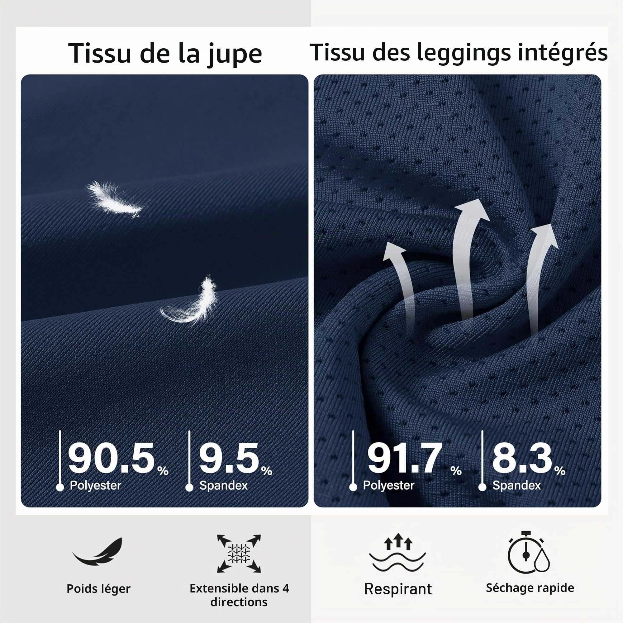 MoFiz Jupe de Tennis Femme avec Short intérieur, Athlétique Golf Skort Longueur Genoux, Jupe de Course été élastique Taille Haute
