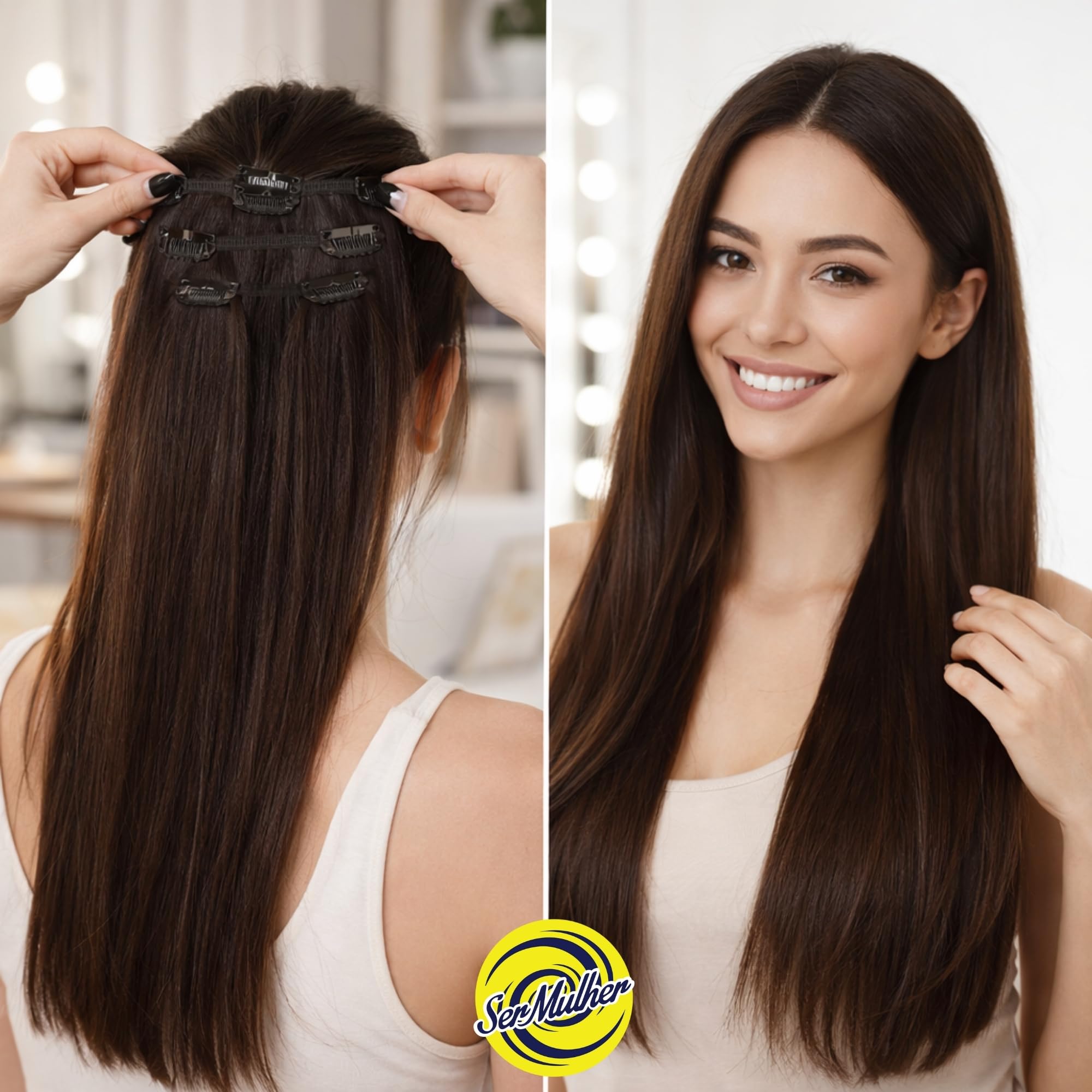 THELMA - Extensiones de pelo + clips, lisas y largas de 60 cm – 7 tejidos/7 piezas, juego para alargar y dar volumen, ligero y suave, fácil aplicación, peso 228 g (rubio natural)