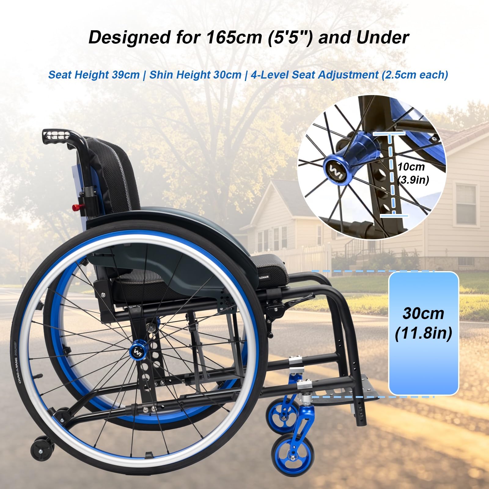 Silla de ruedas aluminio plegable portátil, Ligera, Autopropulsable | Manual, Ligero, Transporte, Frenos de mano, Compacta, Reposapiés extraíbles, Antivuelco, Con cinturó(Black,38cm/14.9in Seat)