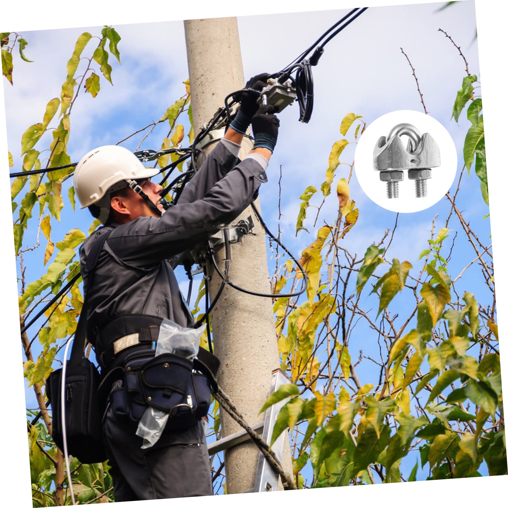 Cabilock 20pcs Chuck Covers Clamps Wire Clamp Snap Crimp Type Clamp U Type Clips Bolt Thick Cable Clip Wire Rope Clips Wire Ropes Supplies Saddle Clamp Silver Stainless Steel