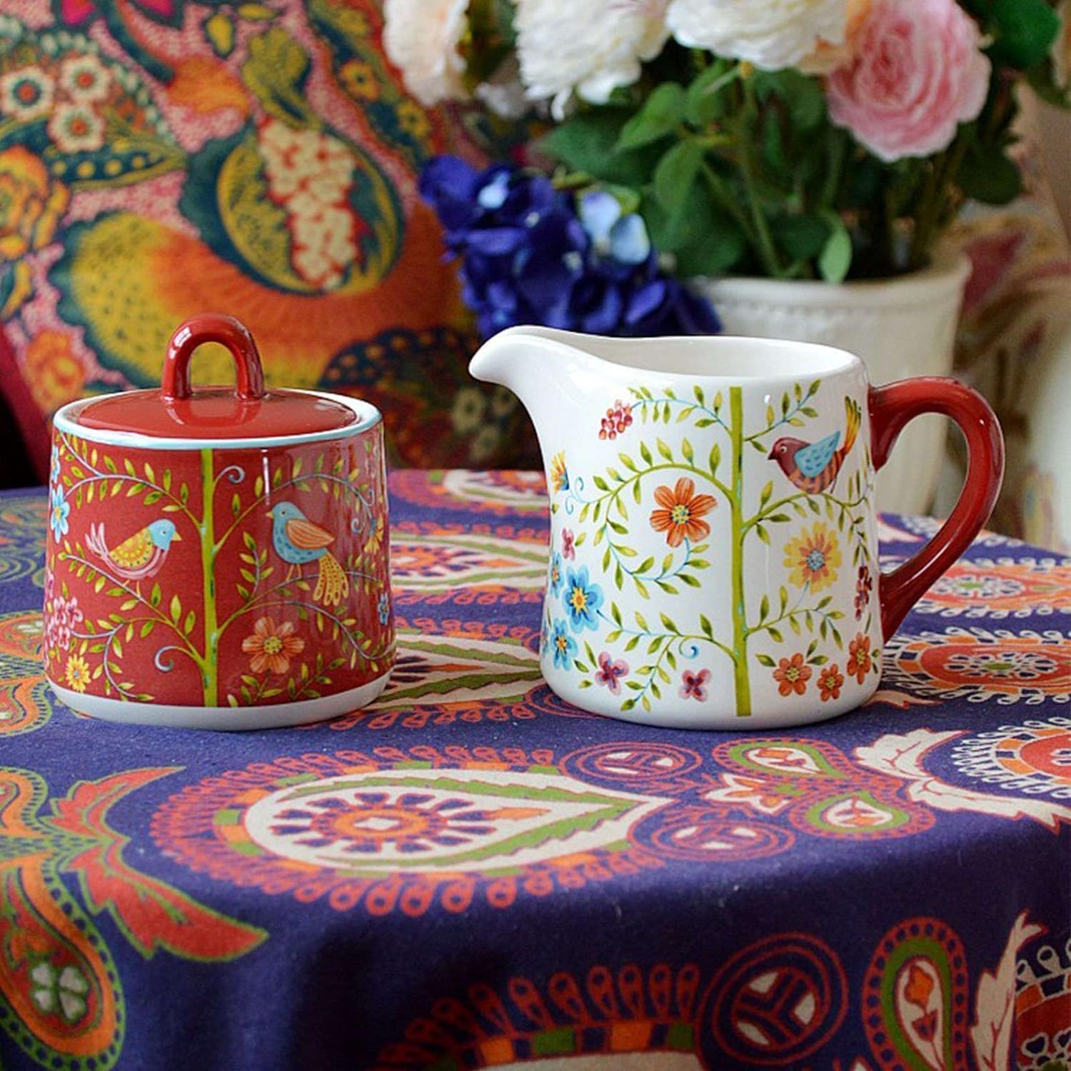 Ensemble sucrier en céramique avec couvercle et pot à lait, crème et pot à sucre, parfait pour servir le café, avec pichet à crème et pot à sucre
