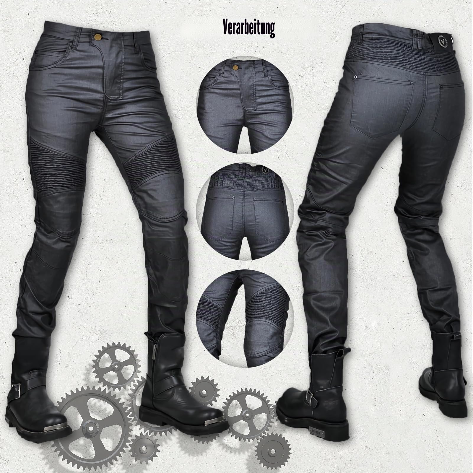 Damen Slim Fit Motorrad Jeans Mit Protektoren Knie Und Hüftprotektoren Stretch Slim Fit Denim Motorradhose Cargo Motorradjeans Schutzhose Biker Pants (M)