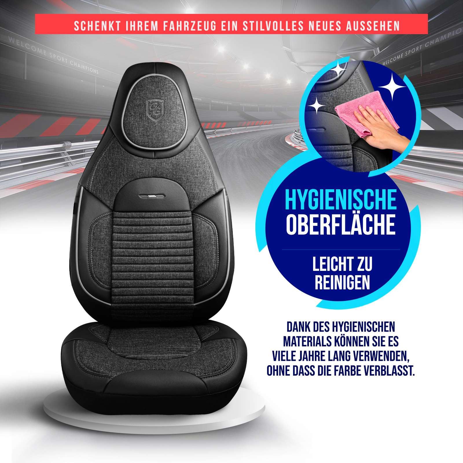 Autositzbezüge Universal für PKW & SUV - Premium Vordersitze Auto Sitzbezug aus Leinen, Rauchgrau-Grau, Airbag-Kompatibel Sitzauflage, Autoschonbezug, Vordersitz-Set inkl. Montageset