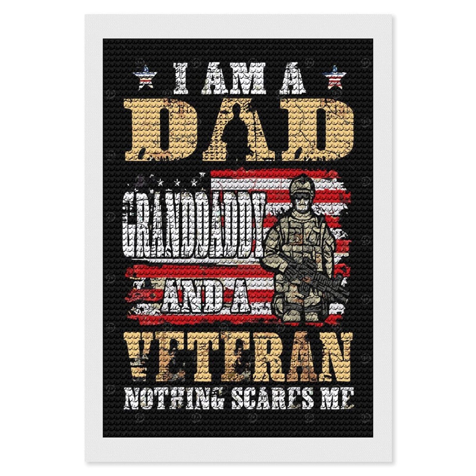 Junmoney DAD Veteran US Diamond Painting Set 8"x12", Arts and Crafts, Wall Art Gift, Full Kit Included, Relaxing Handmade Project