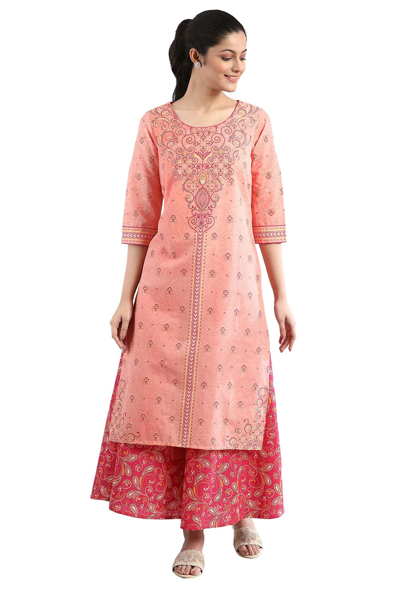 aurelia Women's Peach Floral Printed Printed Cotton Regular Kurta-picture-10