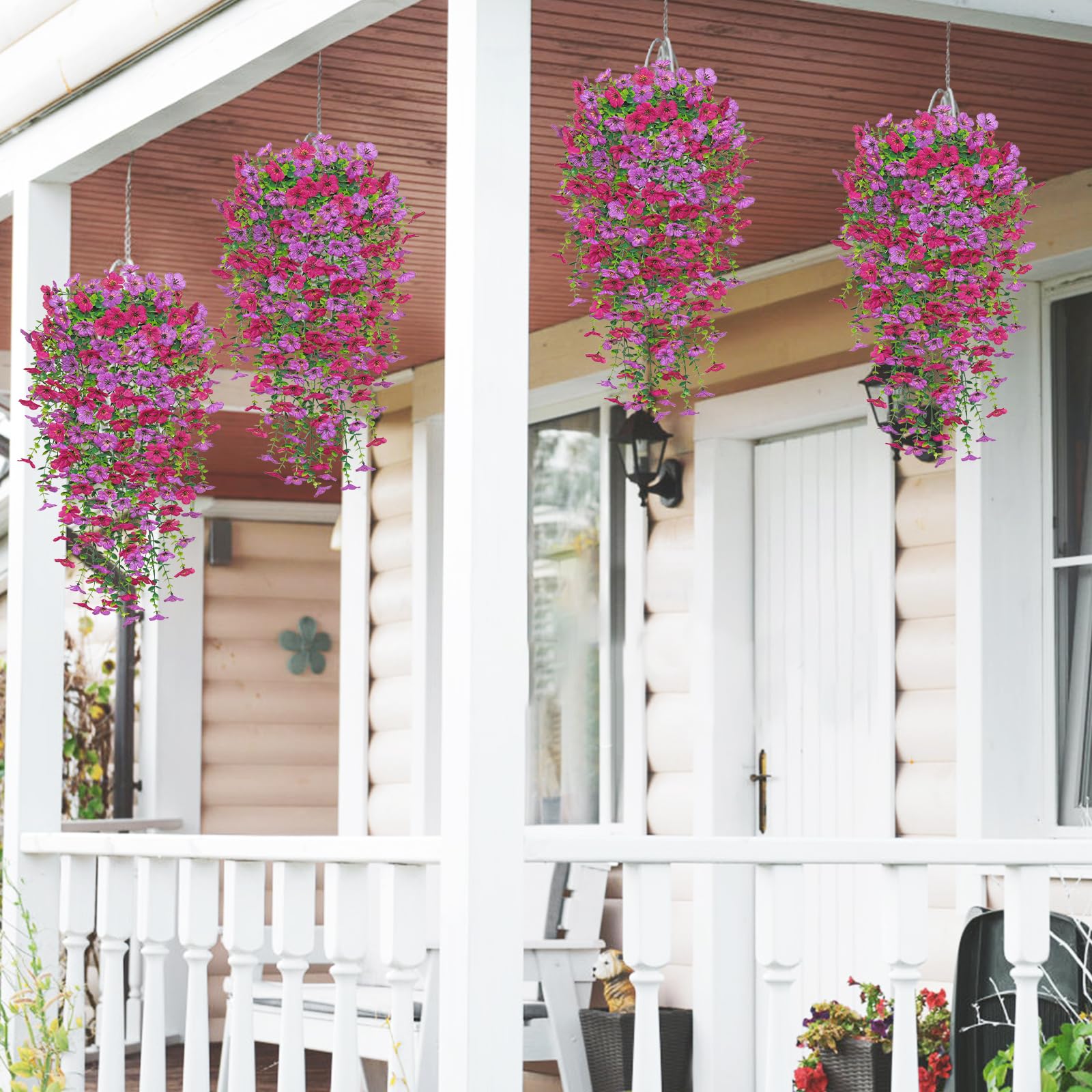 Betylifoy Fiori Artificiali da Appendere 4 Pezzi Resistenti ai Raggi UV Fiori Artificiali Misti Fiore Artificiali per Giardino Patio Matrimoni Decorazioni da Esterni (Rosa rosso&viola)