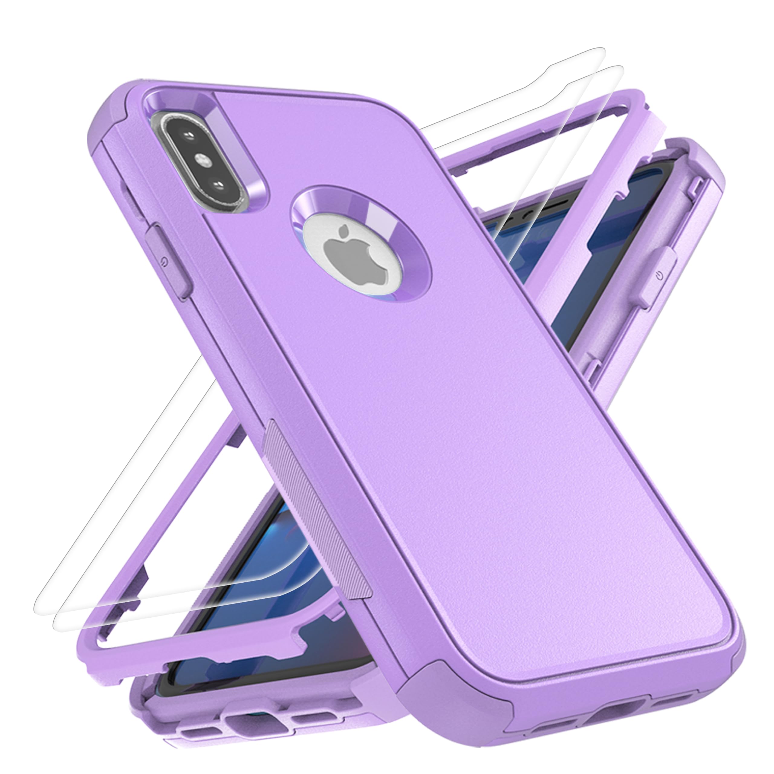 YmhxcY for iPhone X Case iPhone Xs Phone Case with [2 Pcs] EPU Flexible Screen Protectors,[Shockproof] [Dropproof] Protection Cover for Apple iPhone X/XS 5.8"-Purple