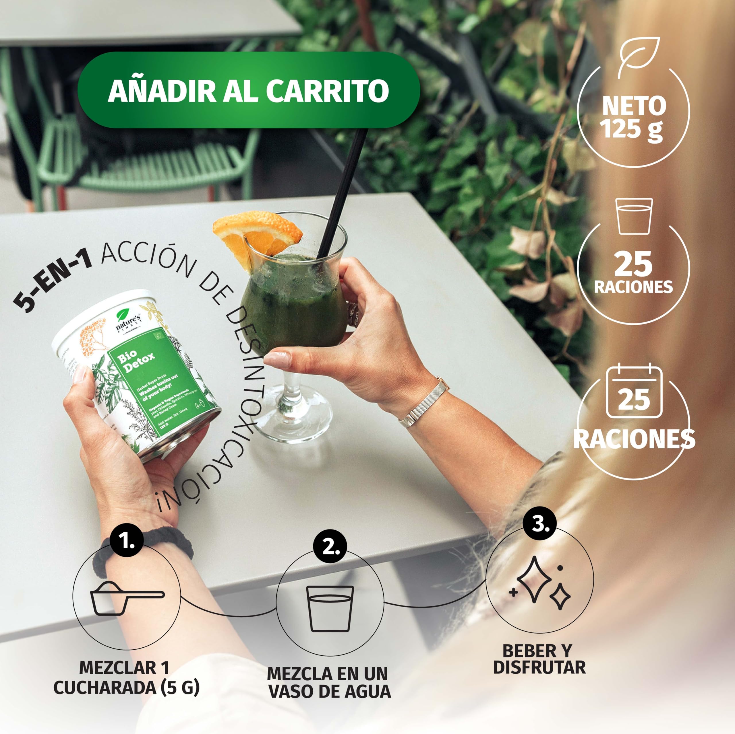 Nature's Finest Bio Detox, Mezcla de Superalimentos 375 g (Paquete de 3) | mezcla verde ecológica - hierba de trigo y cebada, espirulina, chlorella y lúcuma - vegana, rica en fibra y proteínas