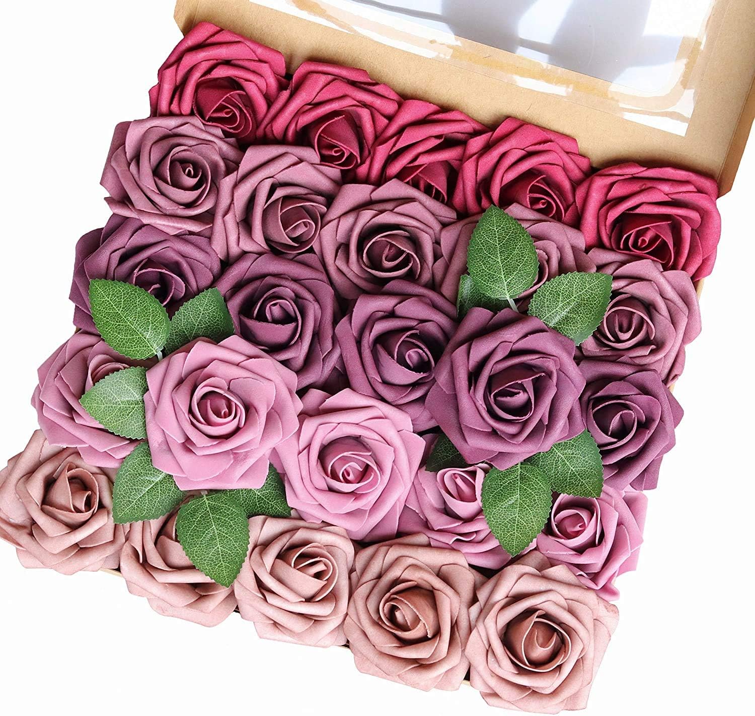Umiss Artificial Roses Flowers Real Looking Floral Fake Flowers for DIY Wedding Centerpieces Bouquets Home Party Bridal Shower Decoration (Berry Pink)