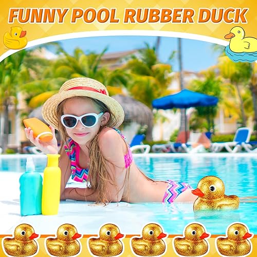 Miniatura 4 de Pato gigante de goma con purpurina de 6.89 pulgadas, pato de goma con purpurina dorada y metálico, juguete de baño de pato grande con sonido,