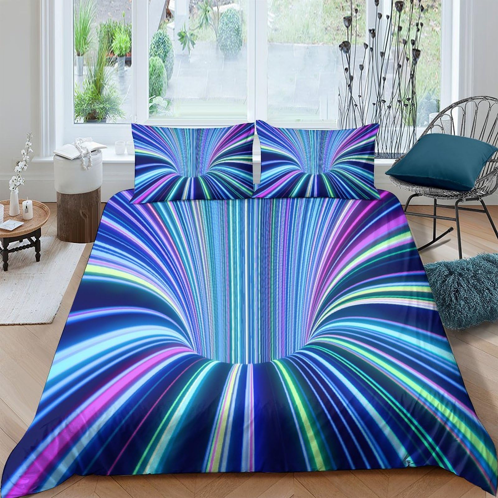 Ctjqhvkz Style-5 3D Printed Neon Light Tunnel Fitted Sheet Microfiber Soft Mattress Cover For Bedroom Dorm Modern Decor Single（135X200cm）