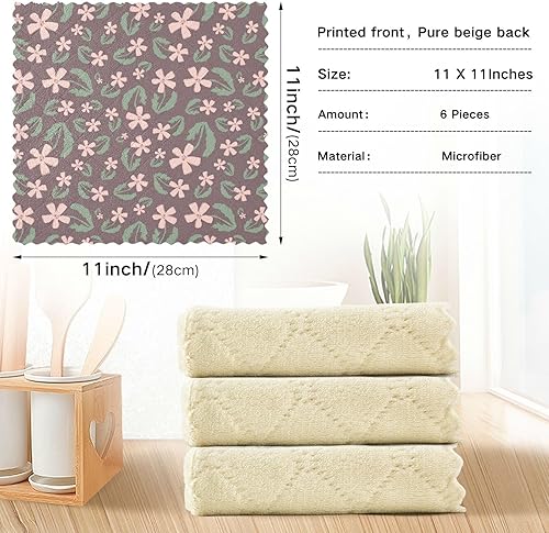 Miniatura 3 de Piknk Flowers Green Leafs Cotton Print Microfiber Dish Towels for Kitchen Fast Drying Set of 6 Microfiber Drying Towels for Car Detailing