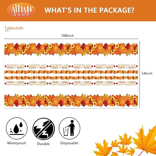 Miniatura 10 de ATFUNSHOP Mantel de Acción de Gracias, paquete de 5 manteles de 54 x 108 pulgadas, suministros de fiesta de otoño, calabazas, hojas de otoño,