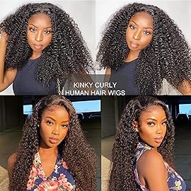 Ladoux Kinky Curly Lace Front Wig 13x6 HD Lace Front Kinky Curly Wig for Women 180% Density Pre Plucked With Baby Hair Afro Kinky Curly Human Hair Wig 20Inch Kinky Curly HD Lace Front wig