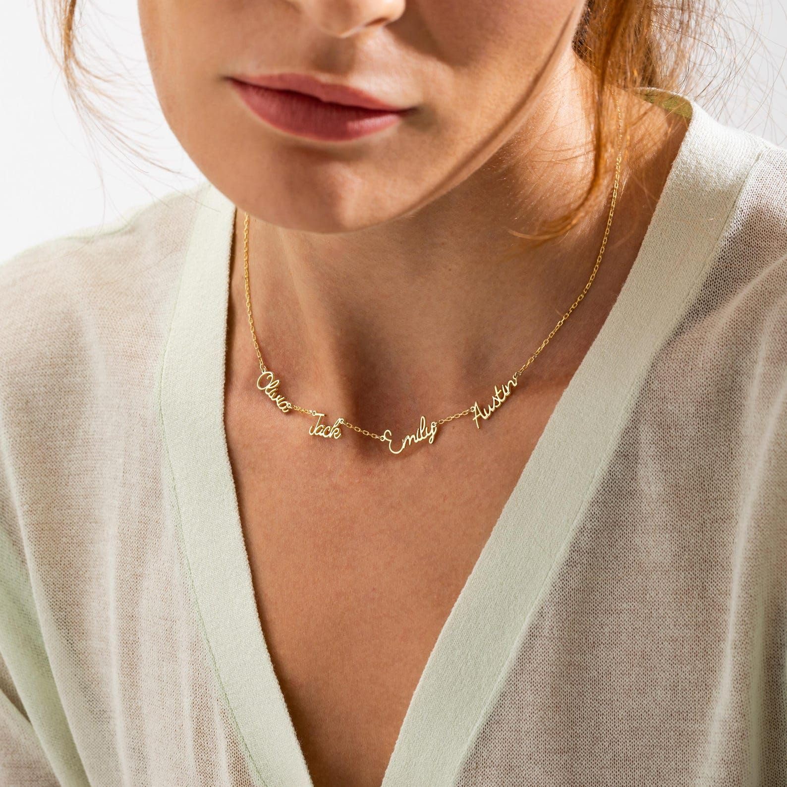 Multiplo collana con nome personalizzato gioiello di famiglia in argento sterling oro rosa su misura bambini gioiello