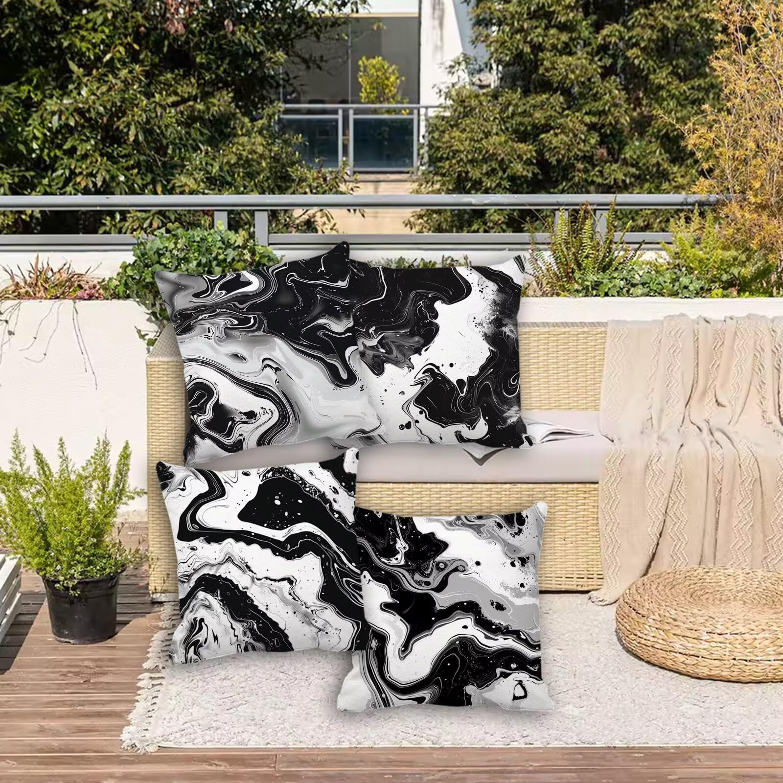 Juego de 4 cojines impermeables para exteriores, 40 x 40 pulgadas, fundas de almohada de mármol de doble cara para patio, jardín, sofá, sala de estar, decoración de verano y elegante