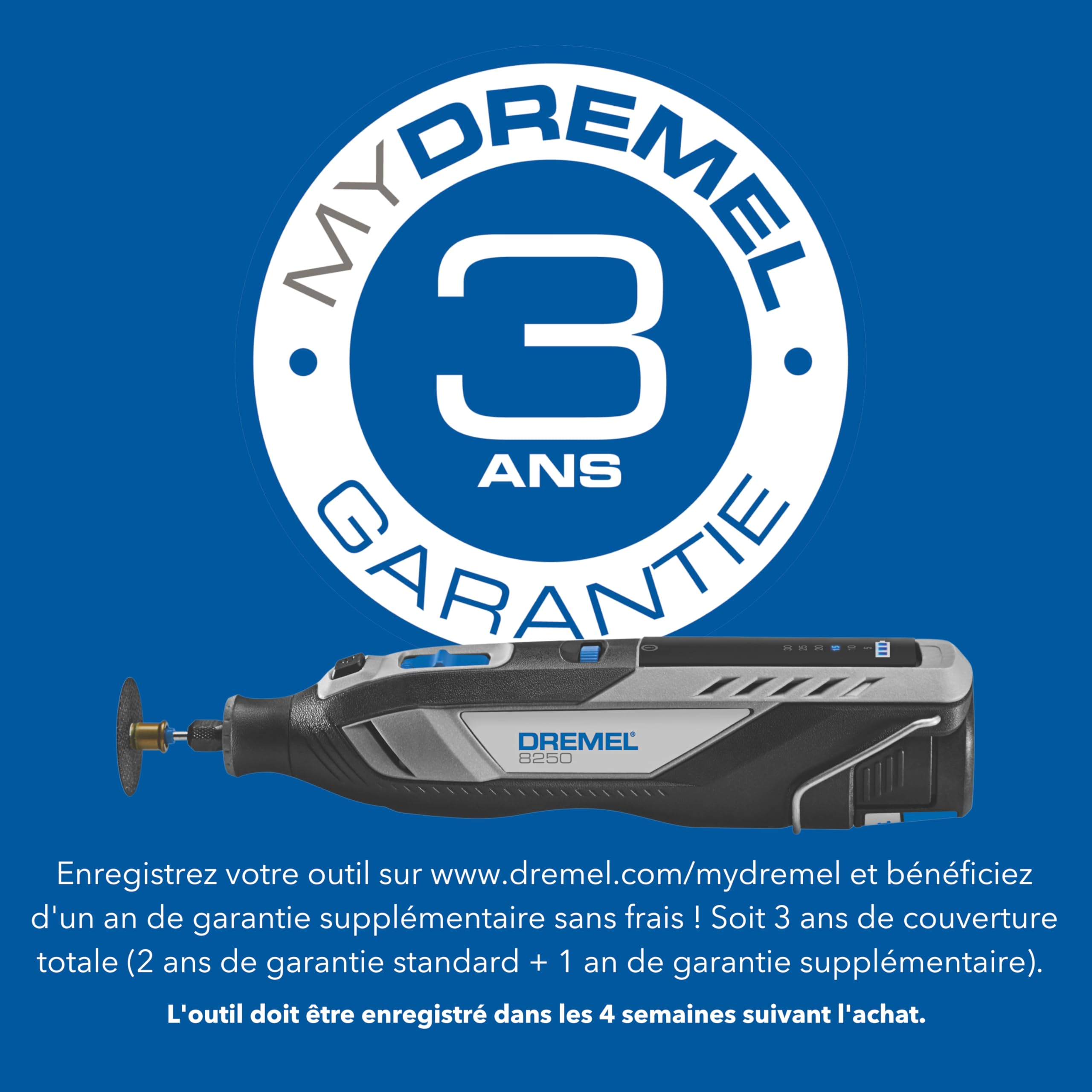 Dremel 8250 12V Outil rotatif sans fil 5 000-30 000 tr/min Outil multifonction sans balais avec étui souple, 5 accessoires, 1 batterie + chargeur pour poncer, fraiser, graver, couper