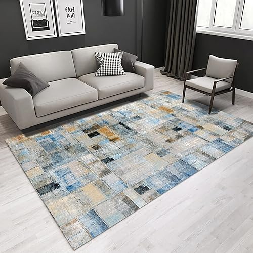 Miniatura 3 de Alfombra a cuadros irregulares de 2 x 3 pies, para sala de estar, dormitorio, cocina, dormitorio, respaldo antideslizante, no se desprende, alfombra