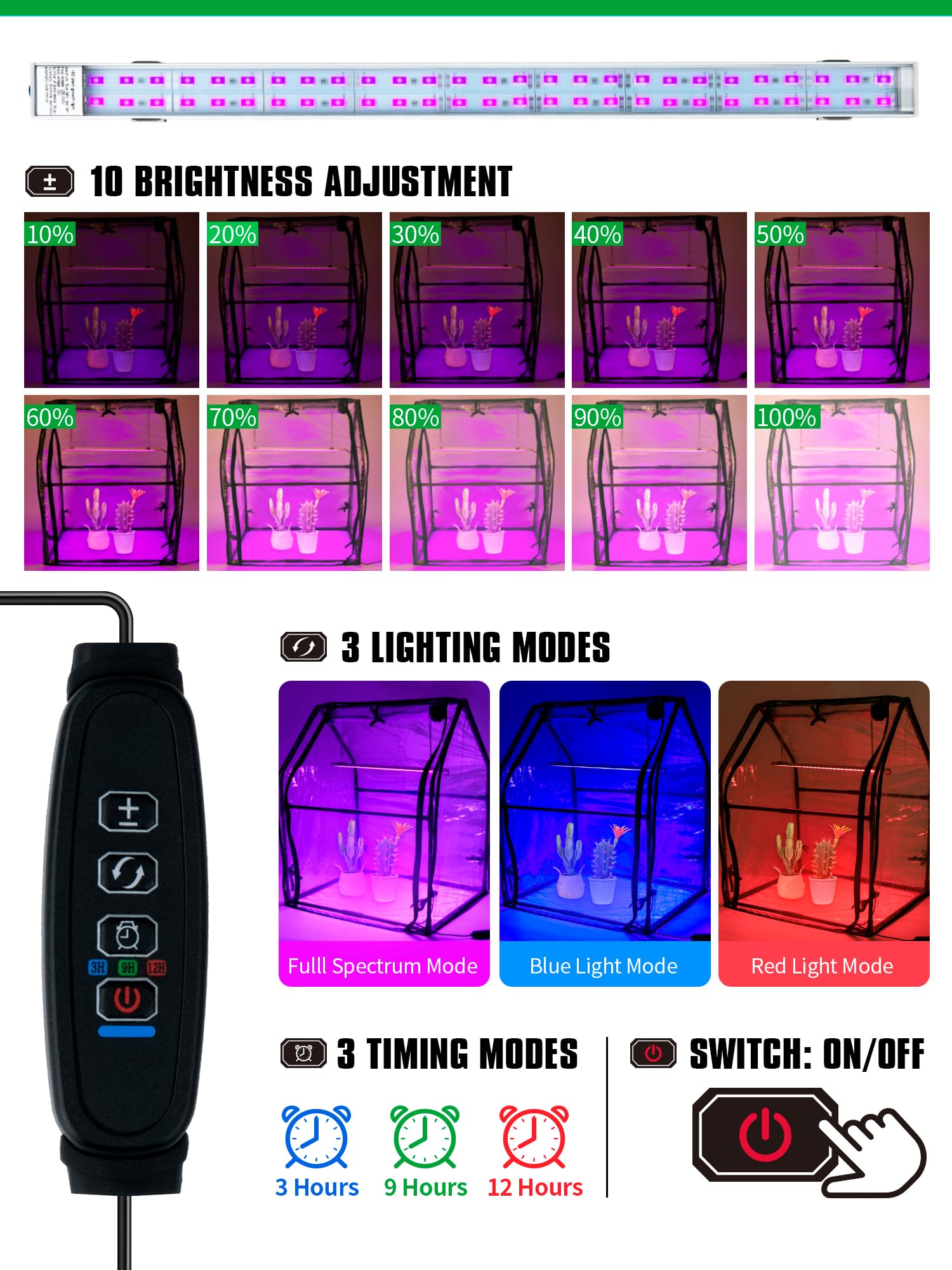 Mini serra con luce per coltivare, mini serra per interni, luci per piante a spettro completo da 15 W e timer per vassoio di avviamento, piante da interno ed esterno, 61 x 40,6 x 50,8 cm