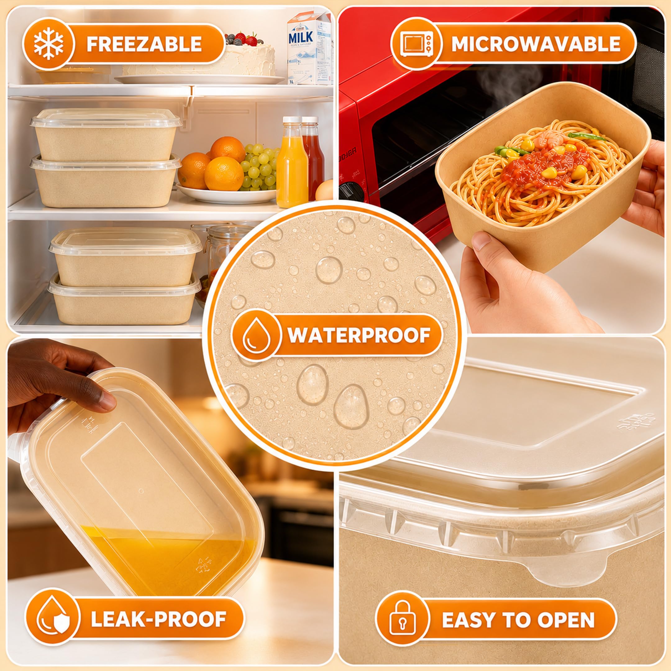 Large Paper Bowls with Lids - 50 Pack -4 Large Paper Bowls with Lids - 50 Pack -4