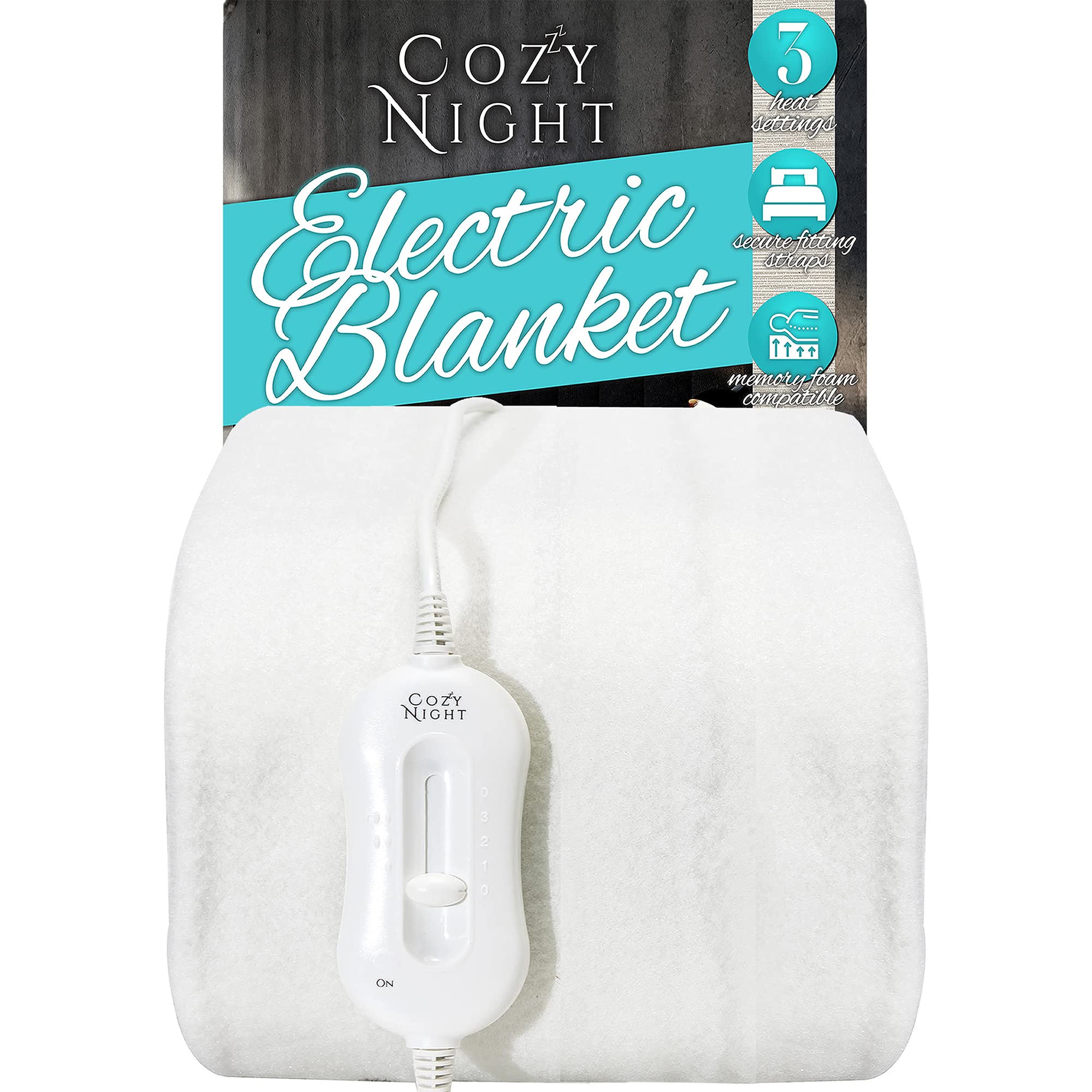 Cozy NightSingle Electric Blanket, Size 90 x 192cm, Soft Fitted Underblanket Mattress Cover, Quick Fit Corner Straps, 3 x Heat Settings, 70W Control and Machine Washable