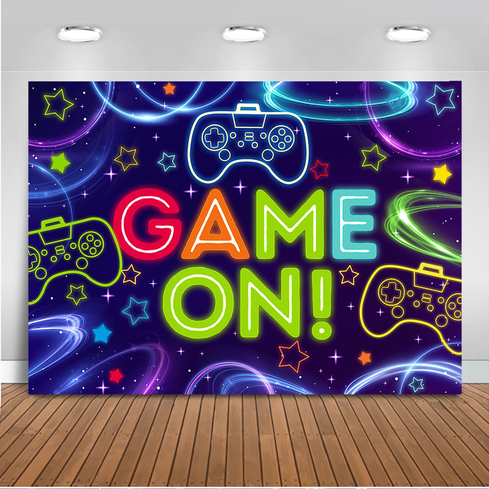 Mocsicka Game On Backdrop 7x5ft Video Game Level Up Boys Gaming Birthday Decorations Background Birthday Party Supplies Kids Adults Gaming Party