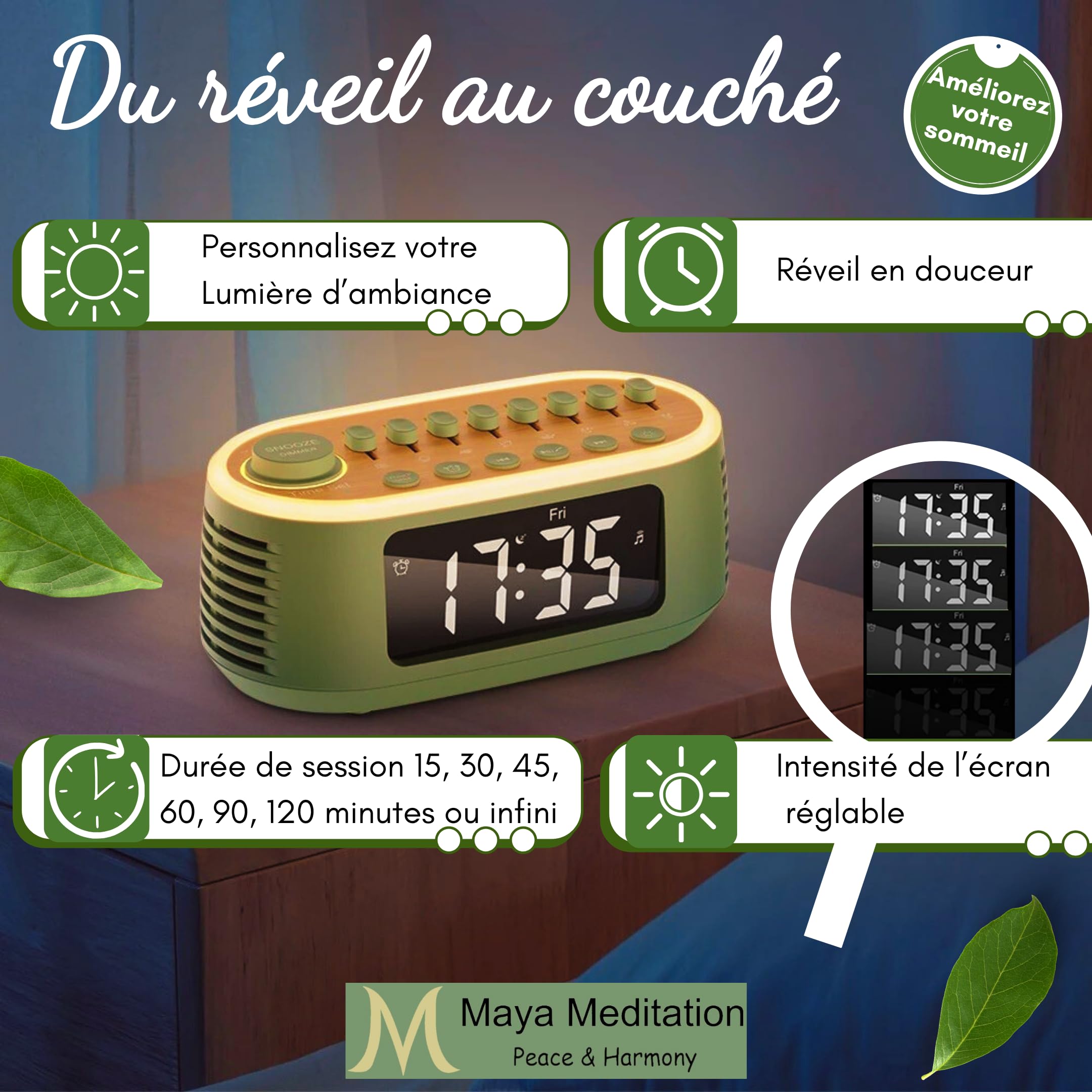 Machine à Bruits Blancs & Sons Relaxants Sérénity Box de Relaxation et Méditation Aide au Sommeil Anti-Stress Veilleuse Ambiance Zen