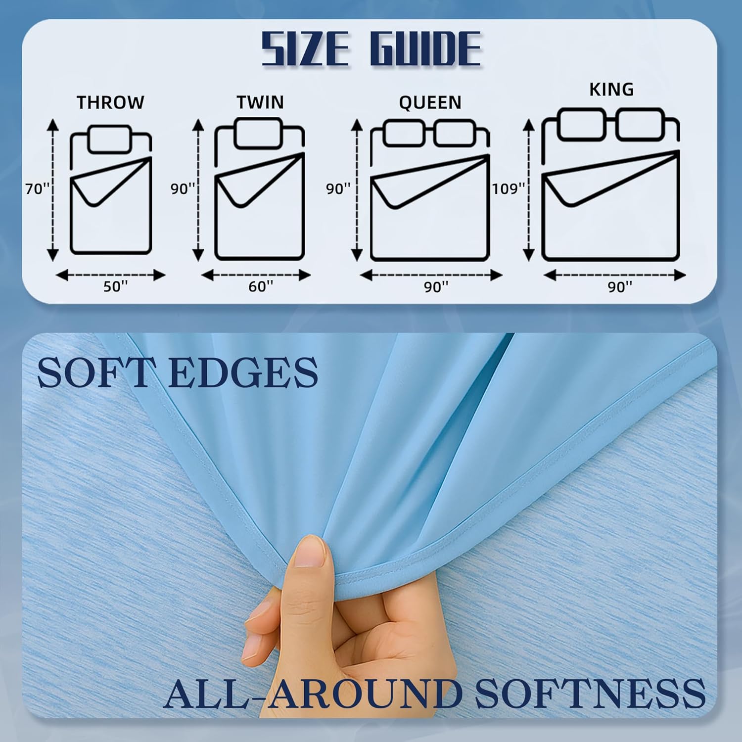 DOWNCOOL Cooling Blanket King Size, Blue Summer Blanket for Hot Sleeper and Night Sweats, Lightweight Soft Q-Max>0.4 Arc-Chill Cool Blanket - Image 4