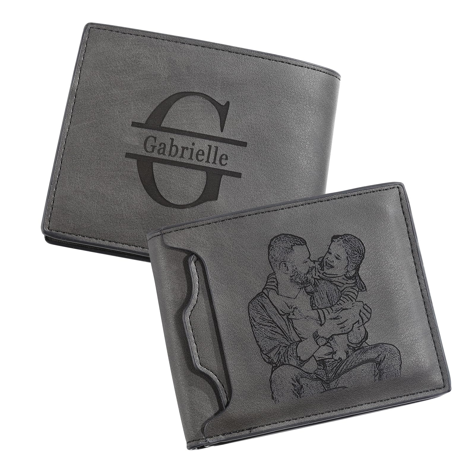 Edgahisme Gifts for Men Custom Photo Wallets for Men Personalized Mens Wallet with Engraved Picture & Initial Name Bifold Leather Wallet Customized
