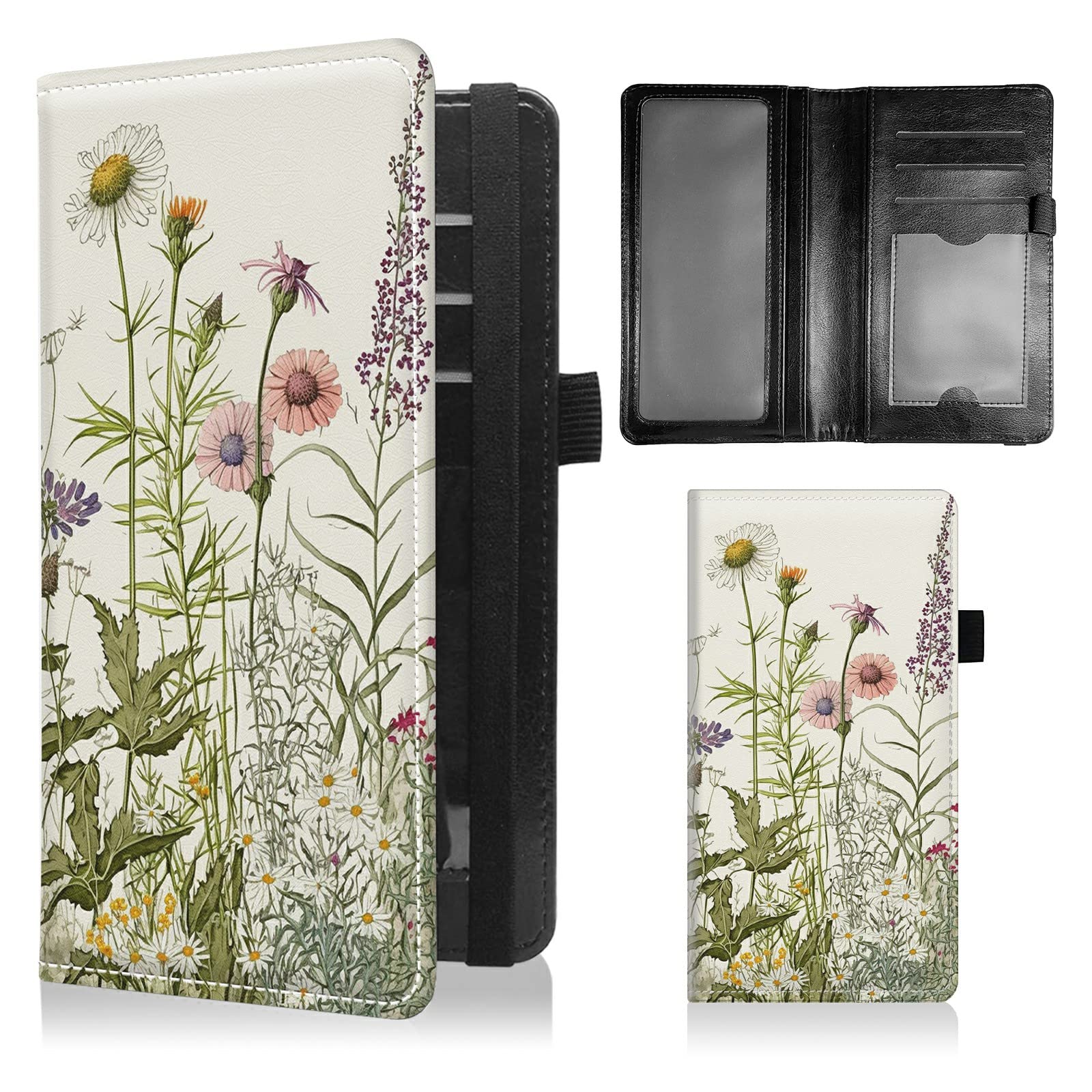 BFSEROBJ Checkbook Covers for Personal Checkbook Duplicate Checks RFID Blocking Checkbook Cover for Women Men with Elastic Strap Card Slots Pen Holder - Green Leaves Floral Flower Plant