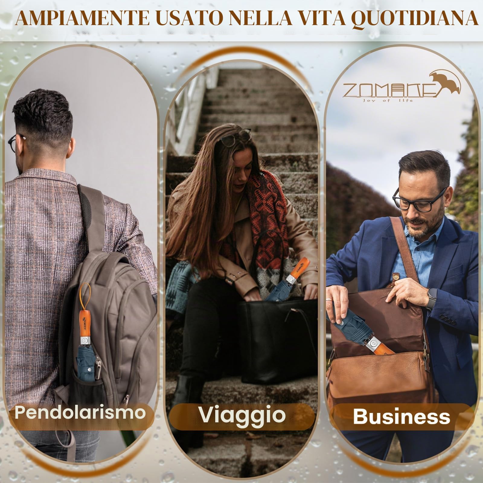 ZOMAKE Ombrello Pieghevole 54 Inch,Ombrello Pioggia Antivento Robusto 134cm con Doppia Tettoia,Ombrelli Pioggia da viaggio Resistenti Da Viaggio Con Manico in Legno per Uomo Donna