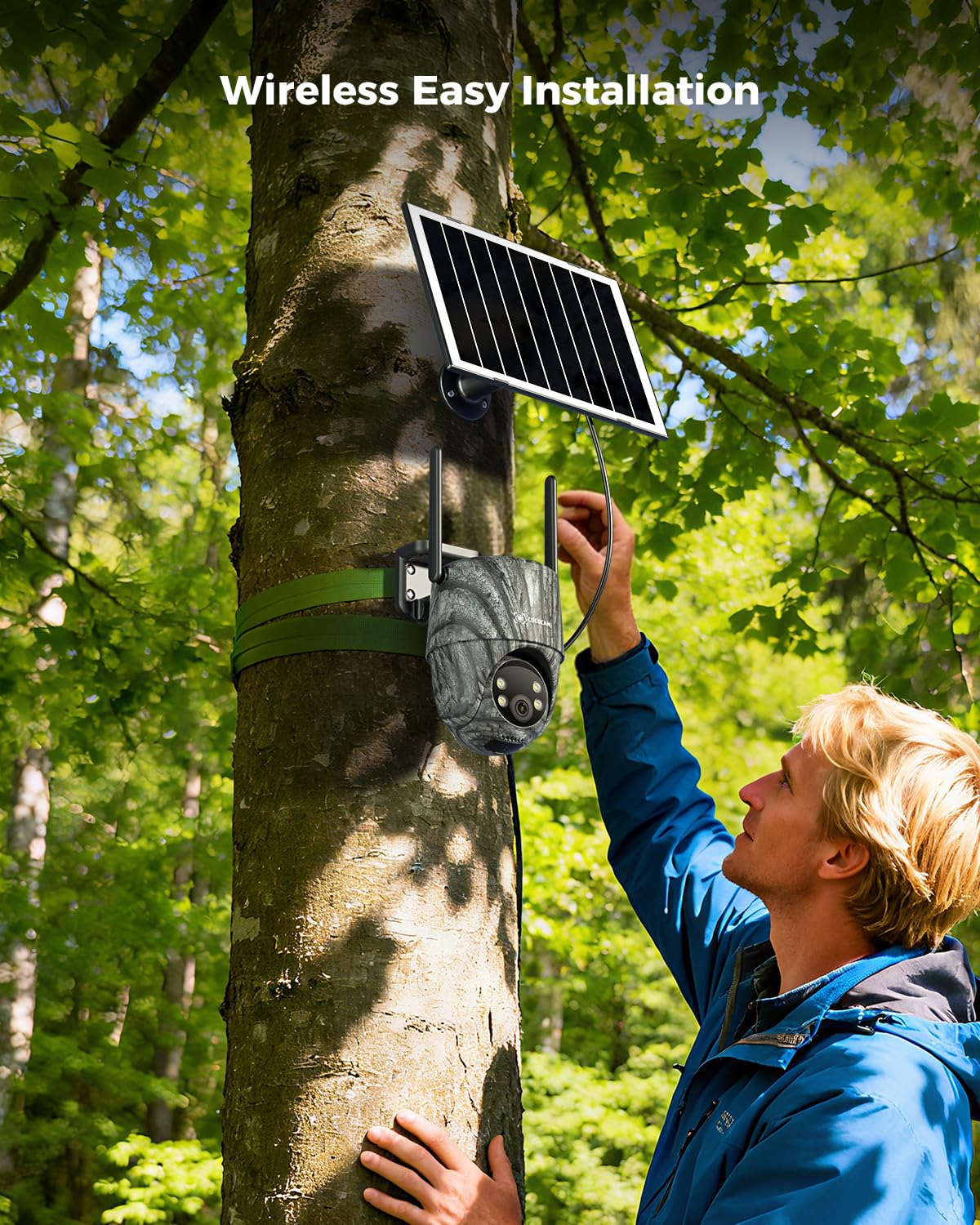COCOCAM 24/7 AOV 4G LTE bez WiFi Kamera bezpieczeństwa | Kamera Szlakowa, AI Wykrywanie, Śledzenie, Noktowizja 30m, Bateria 15000mAh, Panel 8W, eSIM, BEZ WiFi