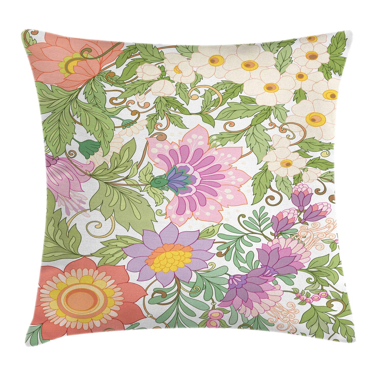 ABAKUHAUS Federa Cuscino Vintage Floral 50x50 Cm - Stampa Floreale Fronte/retro