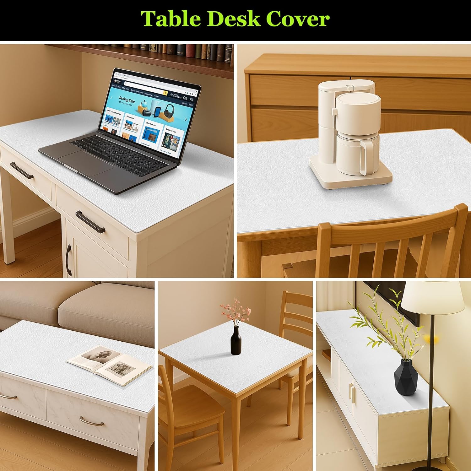 Warmstar Leather Table Cover 40 x72 Inch, 1.8MM Thick PVC Table Protector Waterproof, Desk Cover Protector Non-Slip Table Pad for Kitchen, Dresser, Gaming Desk,Dining Room Table，White