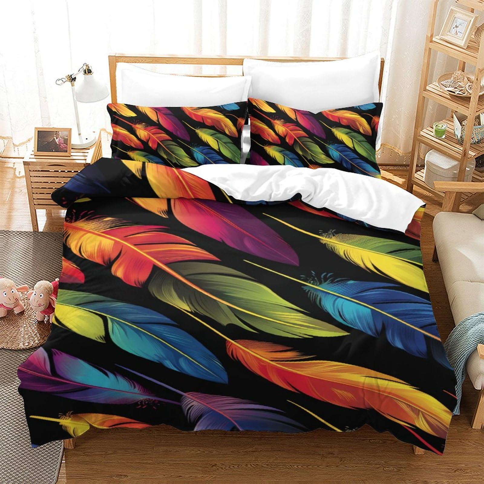 Parure de lit microfibre plumes 140x200cm pour chambre d'enfant et ado cocooning