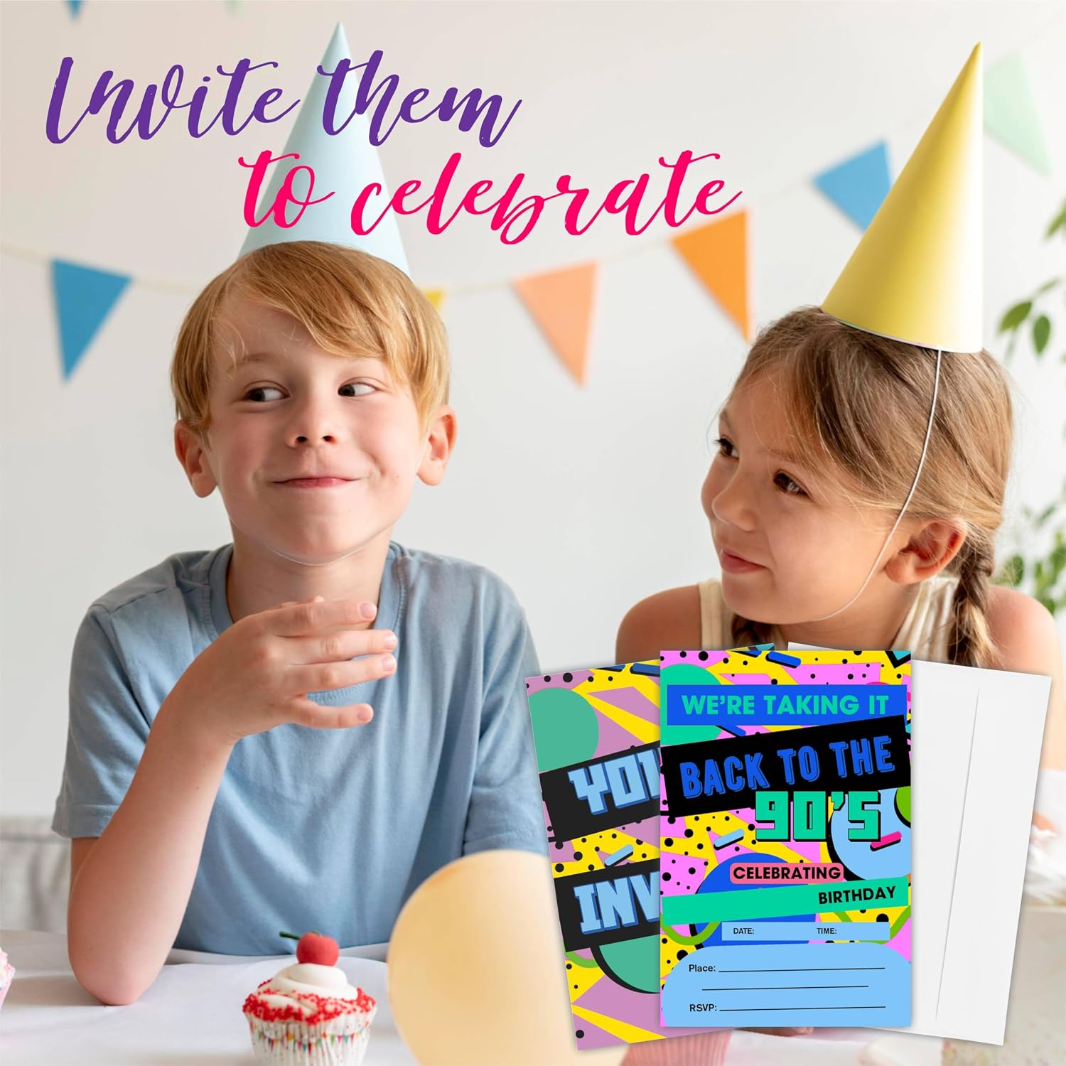 Back To 90S Birthday Invitation(4"X 6"), Retro Pop Style Double-Sided Invites, 20 Birthday Invitations With Envelopes, Party Decoration & Supplies - A19