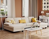 Vista 7 de Furmax Sofás Seccionales para Sala de Estar, Sofá en Forma de U con Tela de Lino, Juego de Sofá de 4 Asientos con Chaise Doble para Apartamento