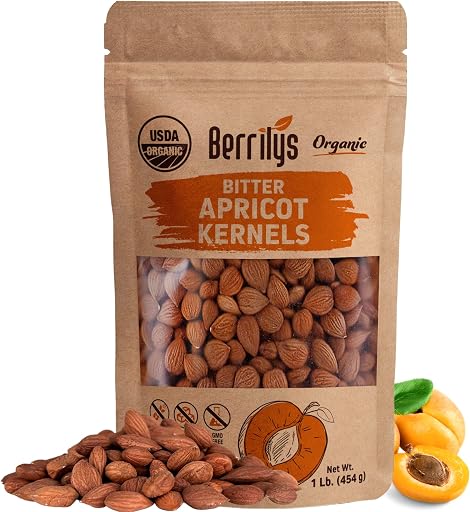 Berrilys Organic Bitter Apricot Kernels - USDA Certified Organic Bitter Apricot Seeds - Natural & Non-GMO, Premium Quality Kernals, No Sulfur or Additives - 16 oz