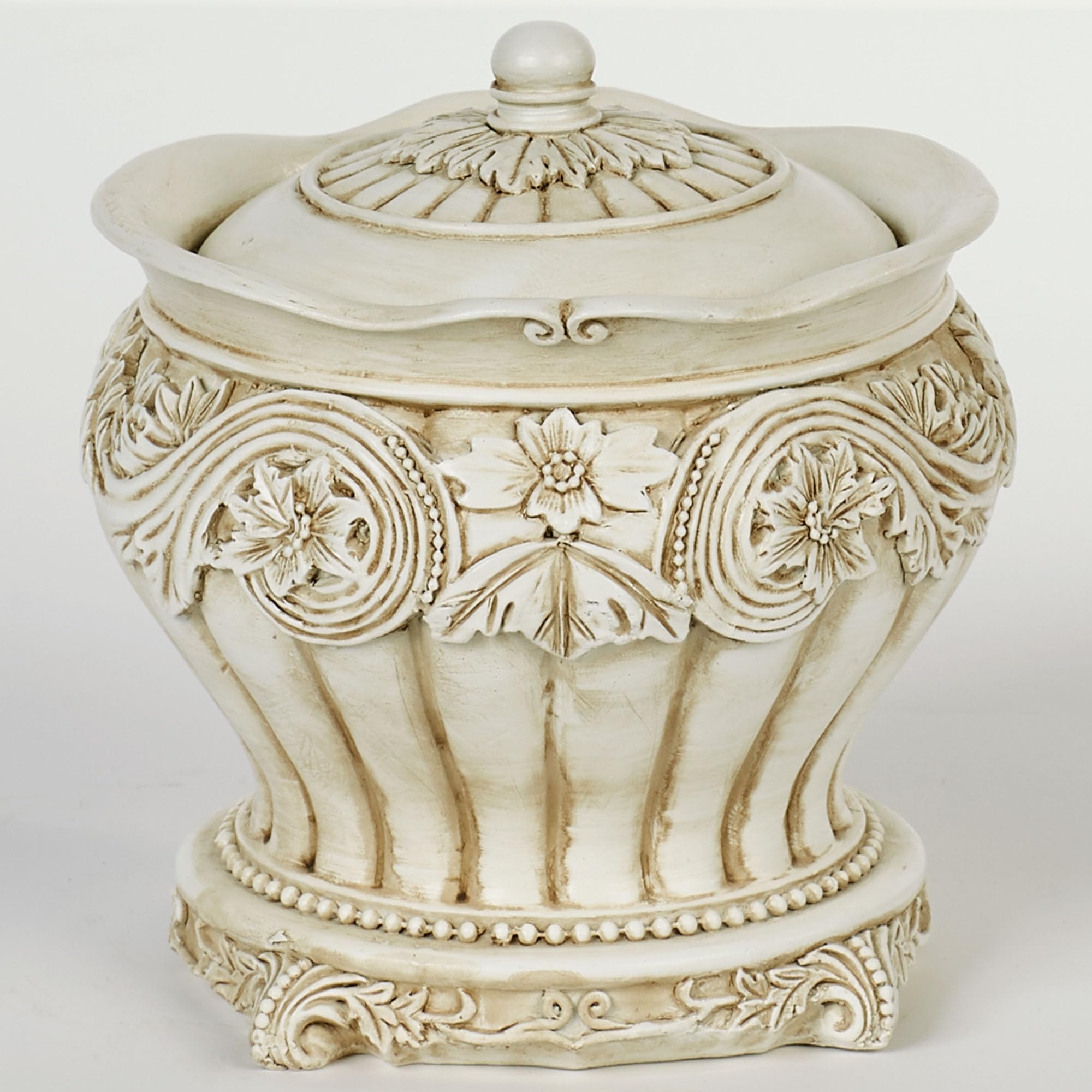 Flowering Medallion Covered Jar Antique Ivory Covered Jar