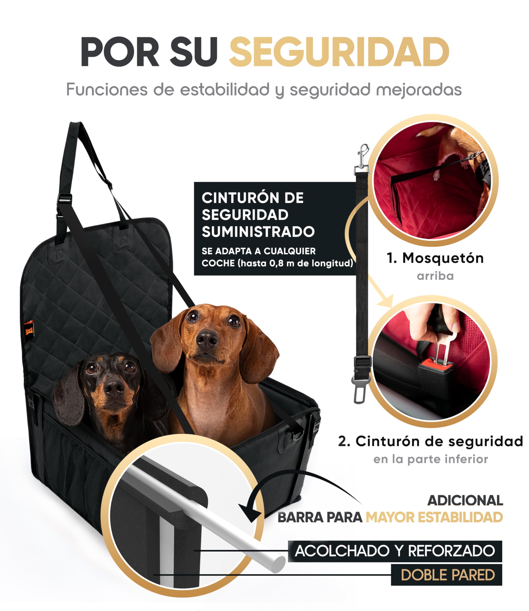 HELDENWERK Asiento de Coche para Perros pequeños y medianos con Correa, Resistente al Agua y Estable para el Asiento Trasero y el Asiento Delantero, Asiento de Coche para Perros, Asiento de copiloto