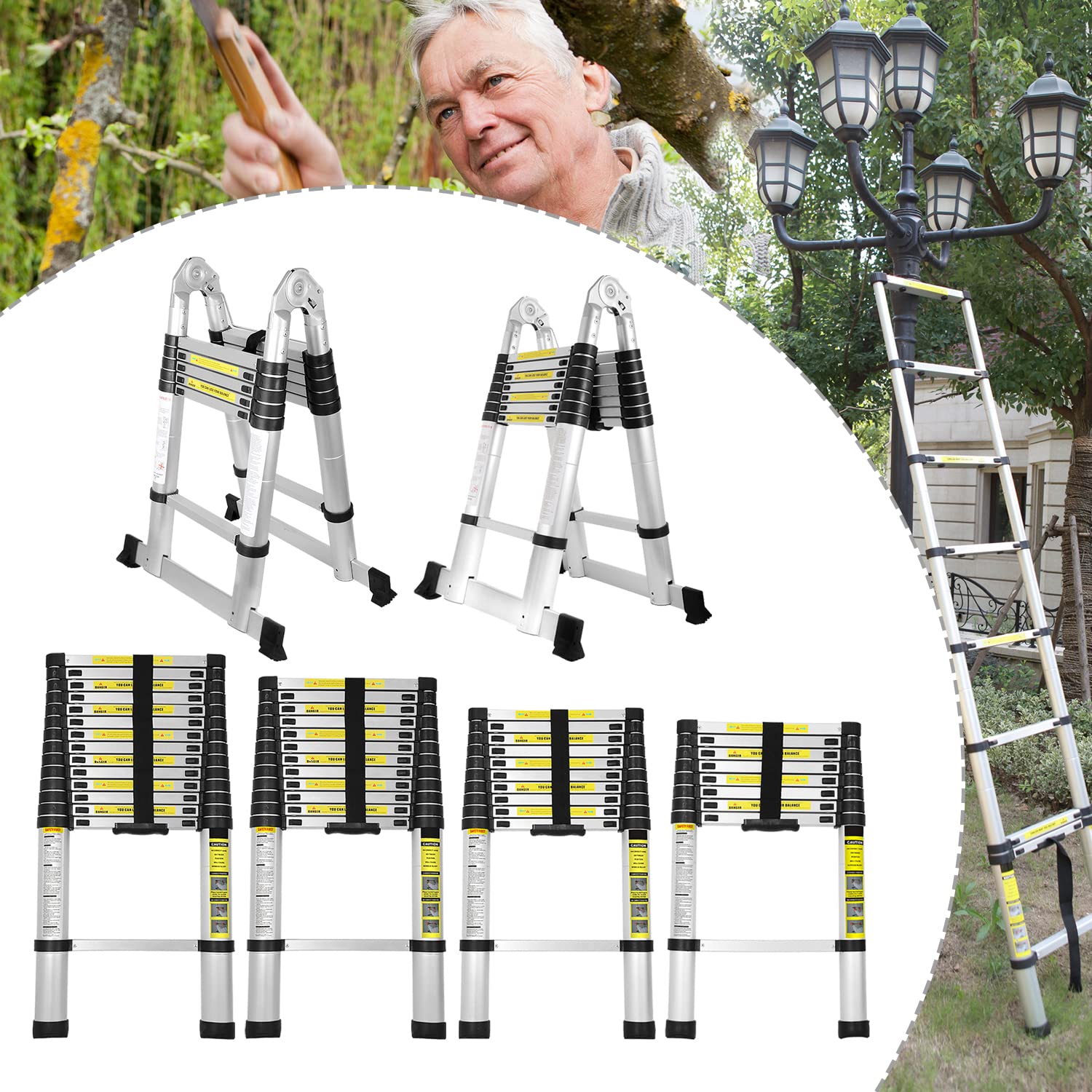 Aluminiowa drabina teleskopowa ze składanym designem – JZ250D teleskopowa drabina wysuwana – drabina wielofunkcyjna – 2,5 m + 2,5 m składana drabina stojąca – antypoślizgowa aluminiowa drabina