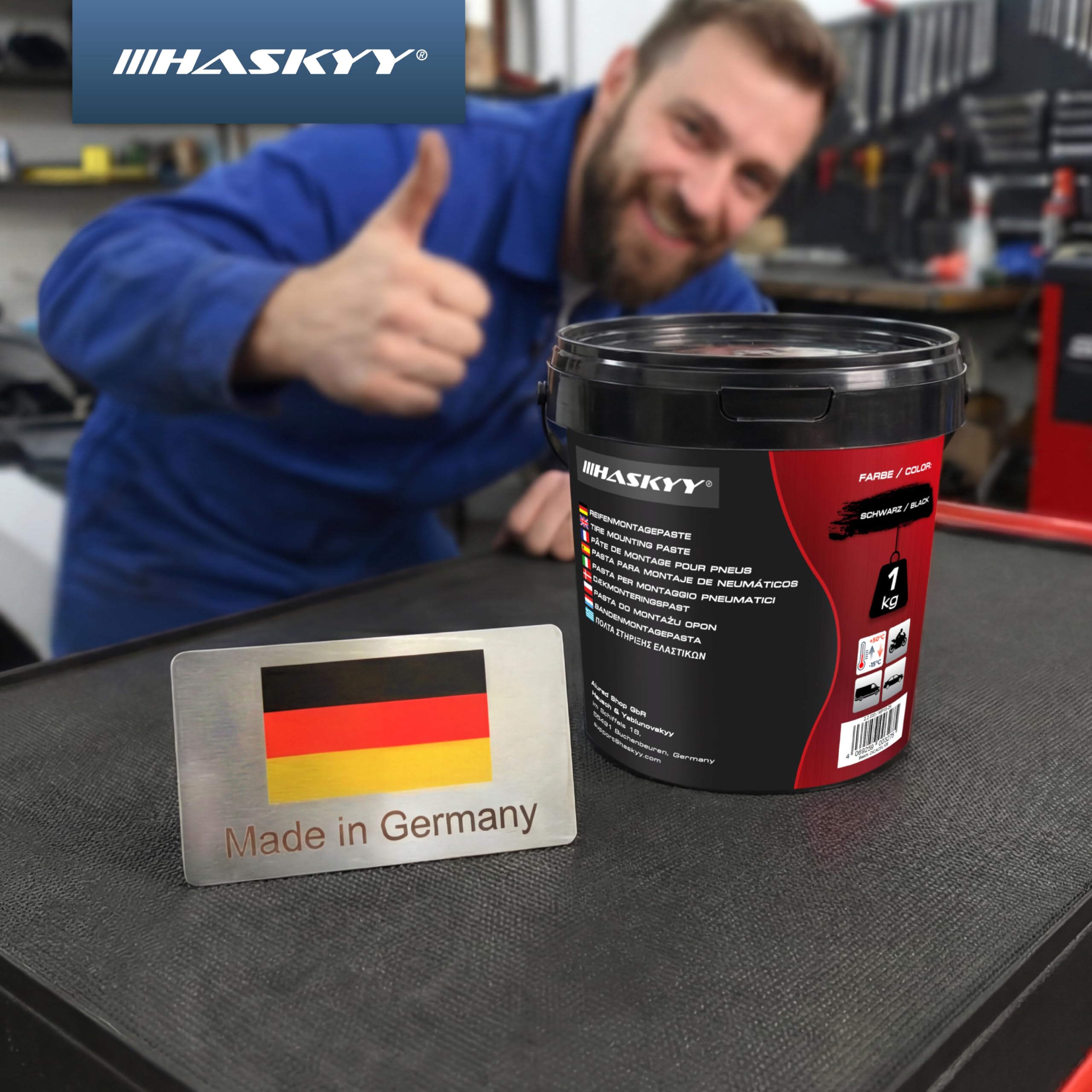 HASKYY Pasta do montażu opon 1kg Czarna Pasta do montażu opon Eimer Wosk do montażu opon - idealny do montażu i demontażu opon