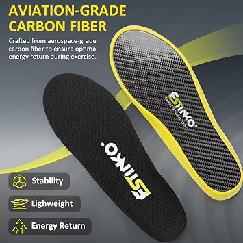 Estinko Carbon Fiber Performance Insoles - Customized Athletic Inserts for Basketball, Volleyball, Racquet Sports, Running & More, Shock Absorption (Men's 11.5-12/Women's 13.5-14, 11.73)
